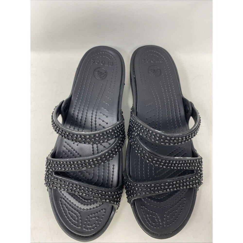 Crocs Patricia Strappy Sandals Women’s 10 Black Bead Wedge Summer Comfort Casual - Picture 2 of 7